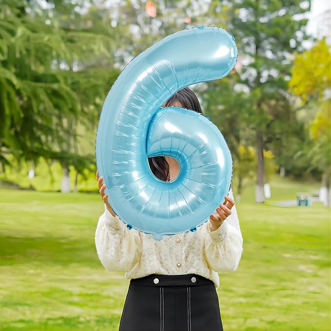40 Inch light blue Number Balloons, Helium Mylar Foil Number Balloons - Image 2