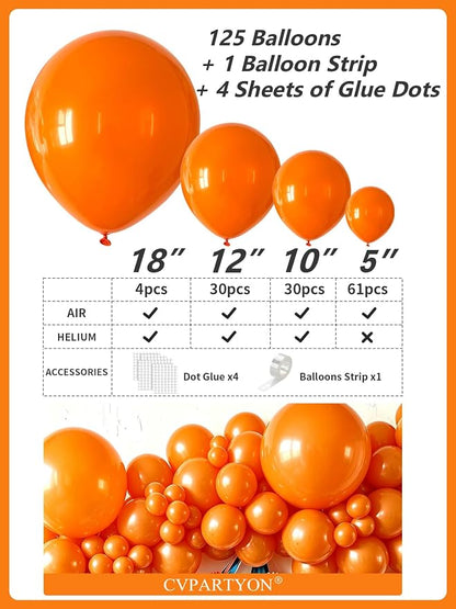 Orange Balloons 125 Pcs Different Sizes 18 12 10 5 Inch Orange Latex Balloon - Image 3