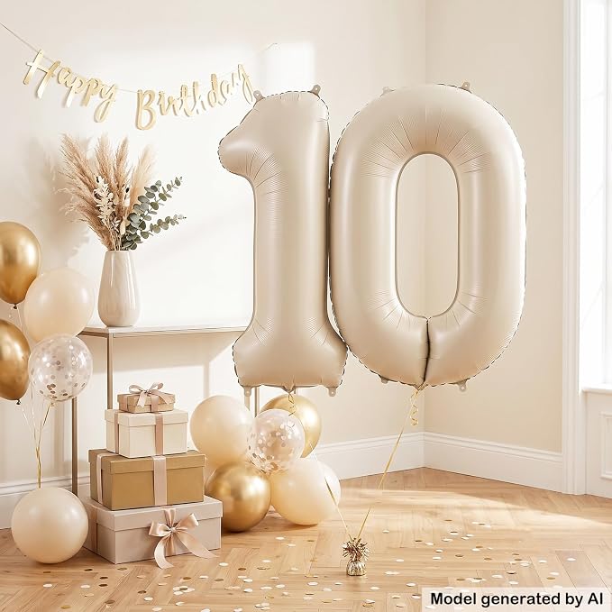 40" Beige Foil Number 10 Balloon - Image 4