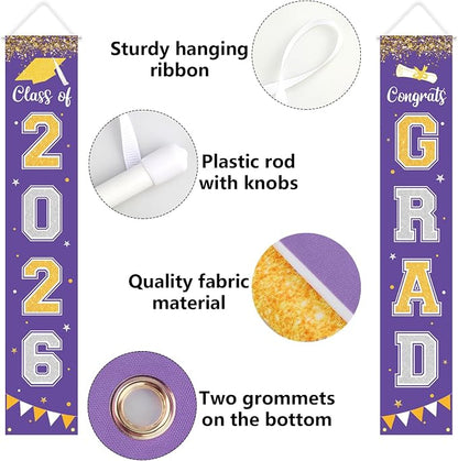 Graduation Decorations 2026 GRAD Banner Purple Porch Door Sign Welcome Banner - Image 3