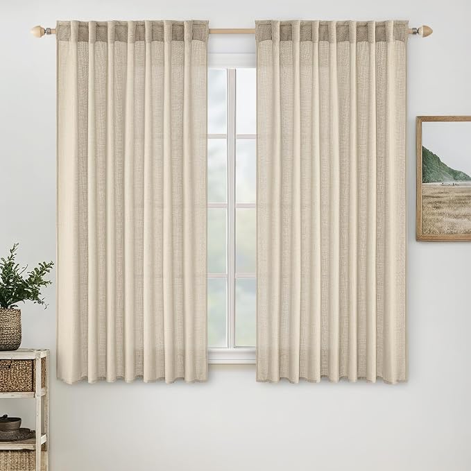 MIULEE Linen Curtains 52x63 Inch Length 2 Panels by MIULEE