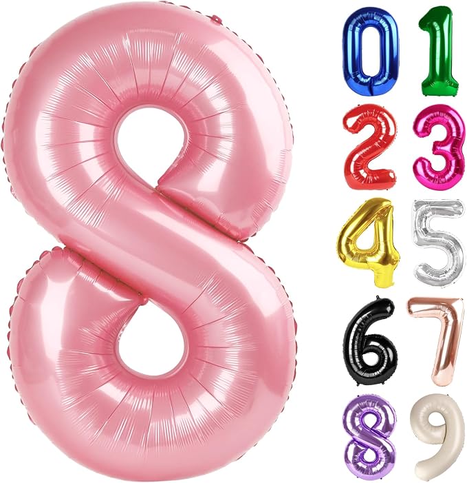 8 Balloon - Pastel Pink Birthday Number Balloons, 40 Inch Decorations | Pastel by ALPHADELTAPI
