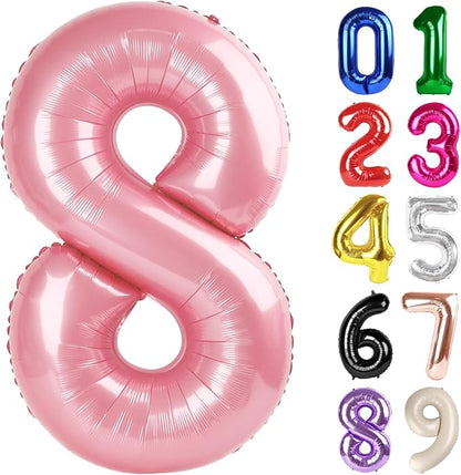 8 Balloon - Pastel Pink Birthday Number Balloons, 40 Inch Decorations | Pastel by ALPHADELTAPI