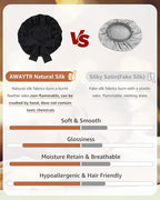 AWAYTR Silk Bonnet for Sleeping Women 100% Mulberry Silk Hair Bonnet with Band 2 Layer Reversible Sleeping Hair Wrap (Black, 7 3/8)