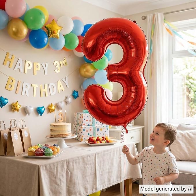 Red Number 3 Balloon 40 Inch, Foil Numeral - Image 2