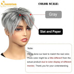 QUEENTAS Short Hair Topper for Women with Thinning Hair Daily Wear 360°3D Cover Up 6.5"*6" Fluffy Hair Pieces with Bangs(Black Mixed Grey)