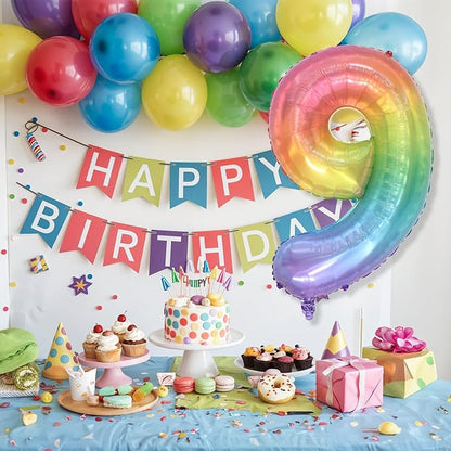Big Number 9 Balloons, Rainbow Colorful Foil 9 Balloon Numbers 40 Inch - Image 6