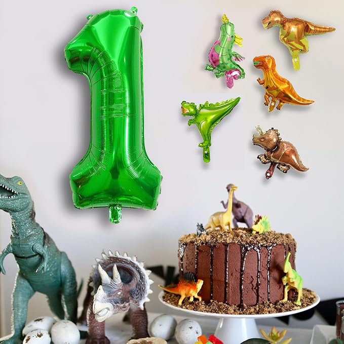 LilyZheng Large Dinosaur Balloon Number 1, 40 Inch Dark Green Foil Balloon and - Image 5