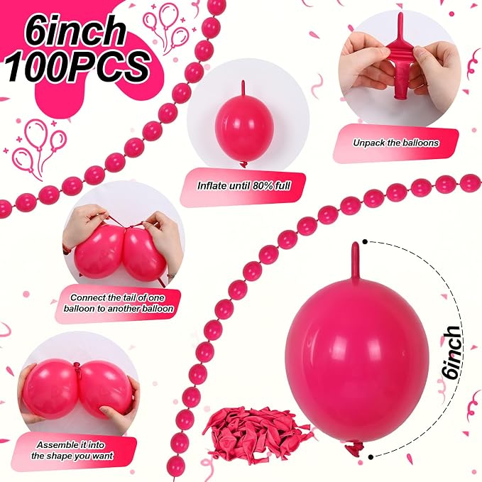 Hot Pink Linking Balloons, Fuschia Tails Balloon - Image 2