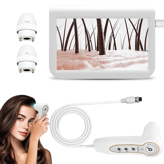 Skin Hair Analyzer 10.2 Inch Scalp Analysis Machine, Scalps Camera with 50X/200X Dual Lens, Skin Scalp Detector, Rechargeable HD Hair Follicle Analyzer for Home Salon Use