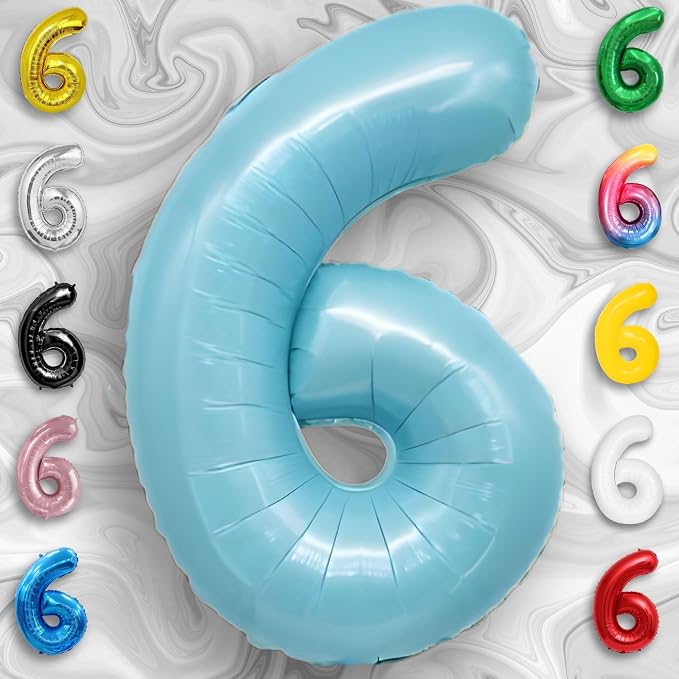 Candy Blue Number Balloon 6 Mylar Foil Balloons 32 inch - Image 3