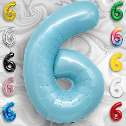 Candy Blue Number Balloon 6 Mylar Foil Balloons 32 inch - Image 3