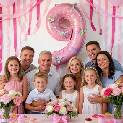 40 Inch Number Balloon Pink Large Mylar Foil Pink Number Balloons and Butterfly - Image 5