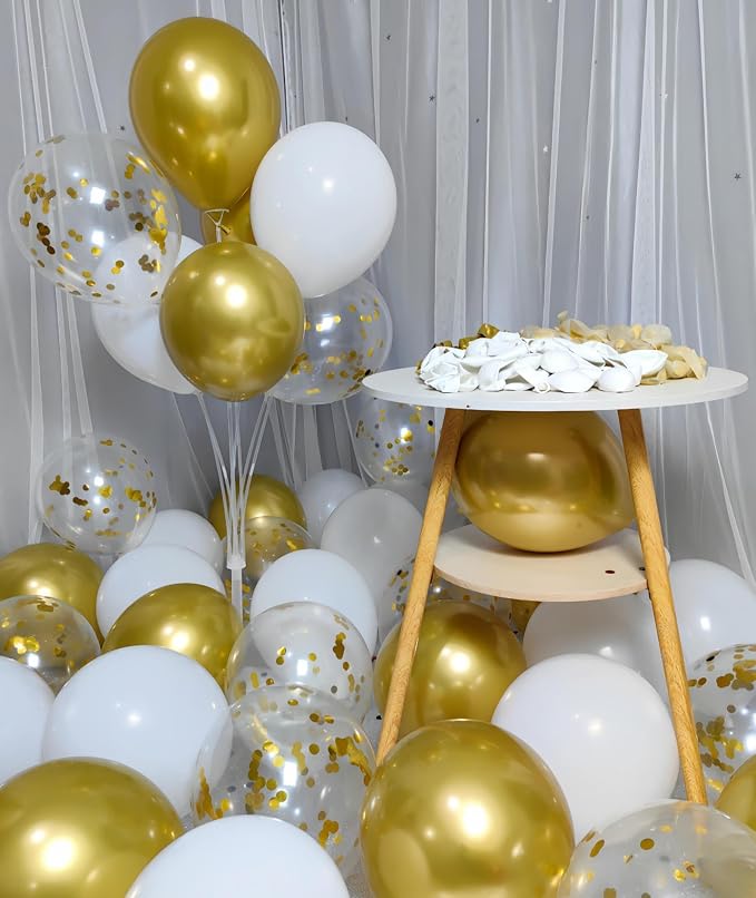 300 Pack Gold and White Balloons 12 Inch Gold Confetti Balloons - Image 5