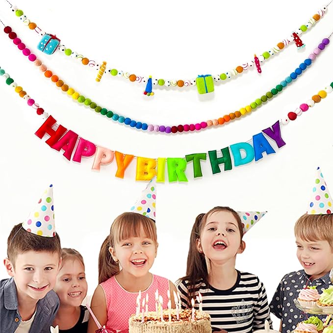Colorful Wool Felt Ball Banner Garland, Handmade Rainbow Pom Pom Garland | 6.56 - Image 6