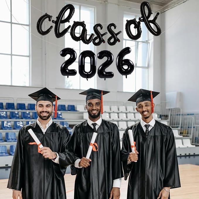 TONIFUL Black Cursive Class of 2026 Graduation Balloon Banners 2026 - Image 5