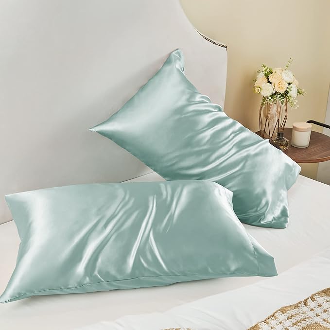 BEDELITE Satin Pillowcase for Hair and Skin, Super Soft and Cooling Similar to Silk Pillow Cases 2 Pack with Envelope Closure, Gift for Women Men(20"x30" Queen Size, Haze Blue)