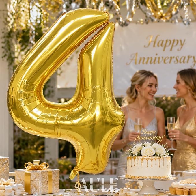 AULE 40 Inch Gold 4 Balloon Number Foil 0-9 Birthday Big Numbers | Birthday - Image 3