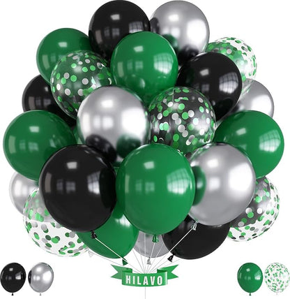Green Black Balloons Dark Green Black Silver Confetti Balloons 35 Pcs 12 Inch by HILAVO