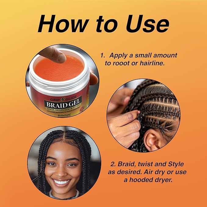 GRIP N GLIDE Braiding Gel Maximum Hold for LOC & Twist - No Flaking, No Whitening, Fast Drying, High Shine, Cool & Refreshing, Long Lasting Hold (15 oz)