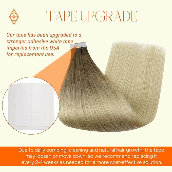 Full Shine Blonde Tape in Hair Extensions Human Hair 12 Inch Tape in Extensions Straight 3 Dark Brown Ombre 8 and 613 Bleach Blonde Double Sided Tape in Human Hair Extensions 30G 20Pcs for Wedding