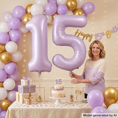 40 Inch Lavender Foil Number 15 Balloon - Image 3