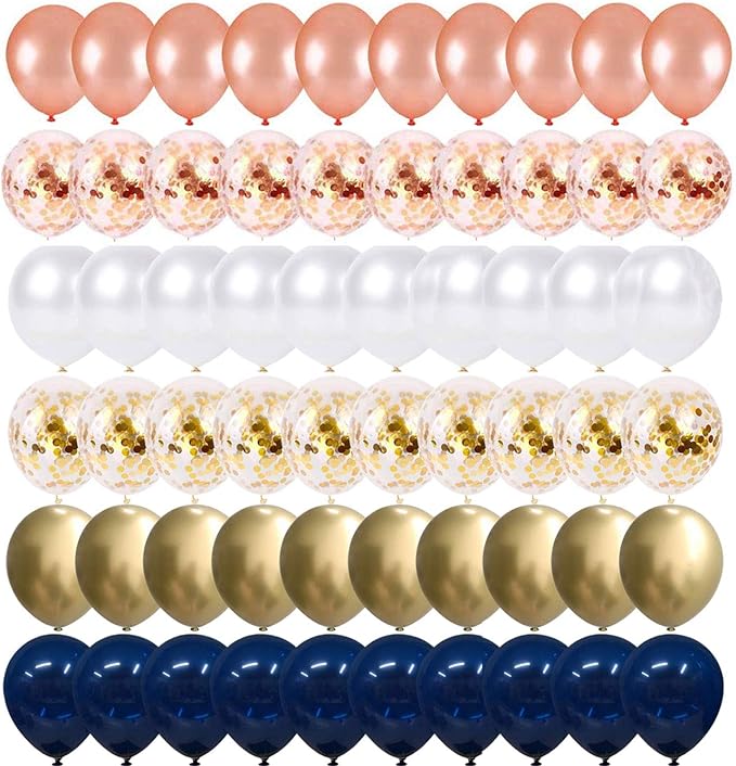 68 Pack Navy Blue Rose Gold Confetti Latex Balloons, 12 inch Birthday Balloons - Image 6