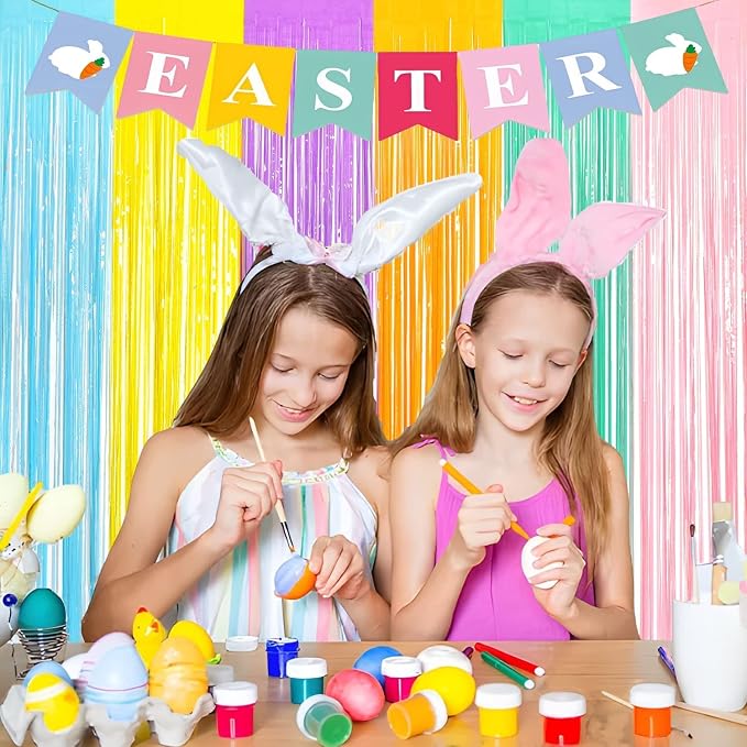 BRAVESHINE Tinsel Foil Fringe Curtains | Pastel Colourful Party Backdrop | 2Pcs - Image 2