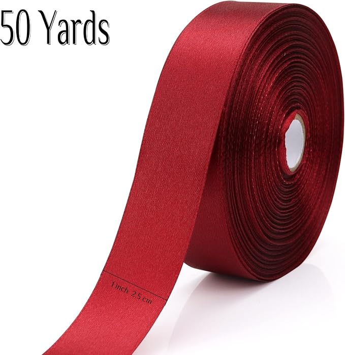 Nsilu 1 inch, Wine Red Ribbon for Gift Wrapping 50 Yards Perfect Wedding Party - Image 2