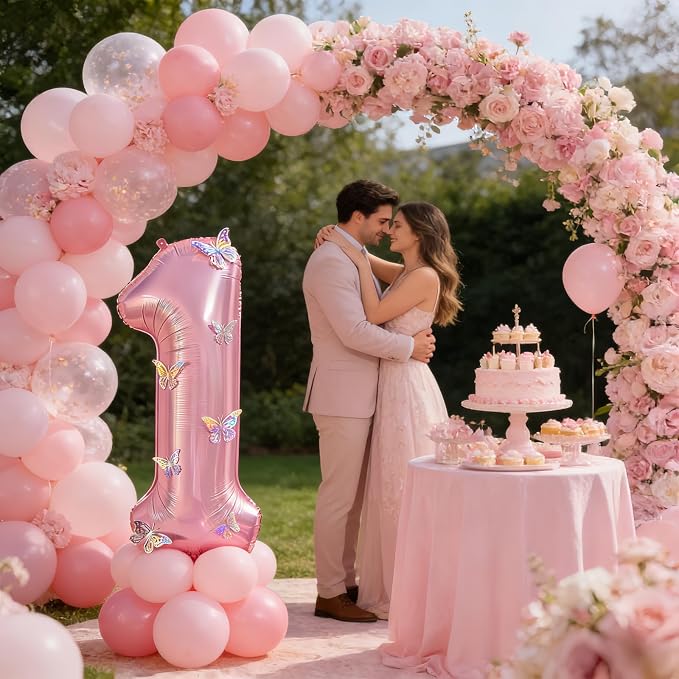 40 Inch Number Balloon Pink Large Mylar Foil Pink Number Balloons and Butterfly - Image 5