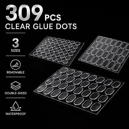 309 Pcs Clear Glue Dots Removable Sticky Tack 3 Sizes | Double Sided Waterproof - Image 2
