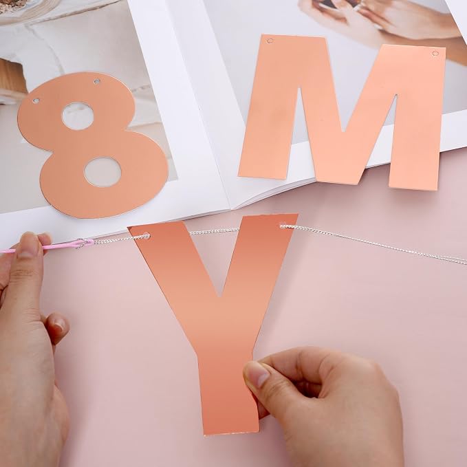DIY Banner Kit with Letters Bright Rose Gold Customizable Birthday Banners - Image 3