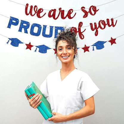 We Are So Proud of You Banner Prestrung Red and Blue Graduation Banner - Image 5