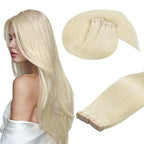 DOORES Tape in Extensions Human Hair, Platinum Blonde 20 Inch 100g 40pcs, Remy Hair Extensions Tape in Skin Weft Natural Hair Extensions Straight Long Hair