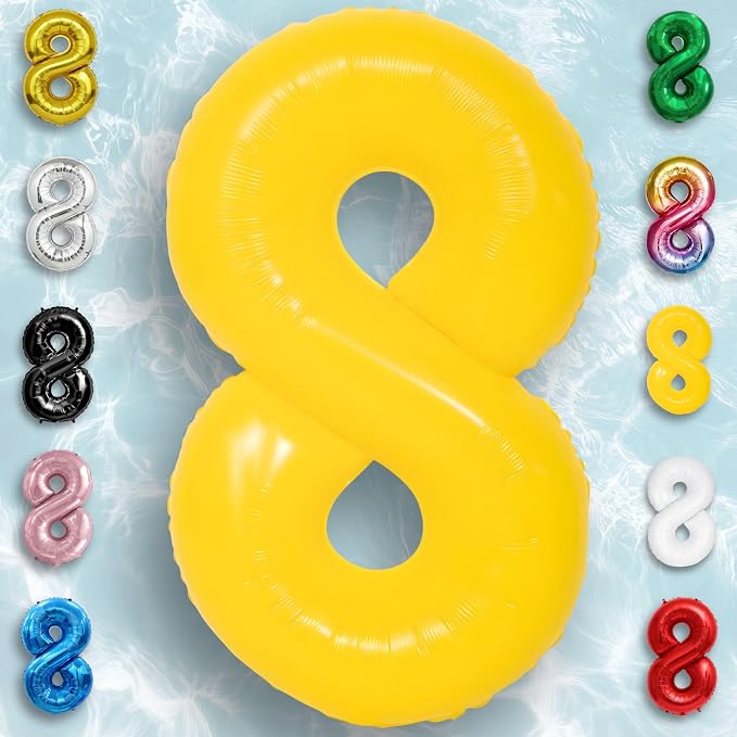 Yellow Number Balloon 8 Mylar Foil Macaron Balloons 40 inch - Image 5