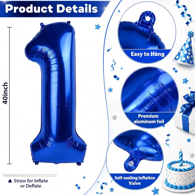11 Balloon Number Birthday, Giant Navy Blue Number 1 & 1 Helium Foil Balloon - Image 2