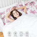 Bow Pink Satin Pillowcase for Hair & Skin Care, Standard Size Set of 2 - Luxurious Satin Pillow Cover with Envelope Closure(20x26 Inches)