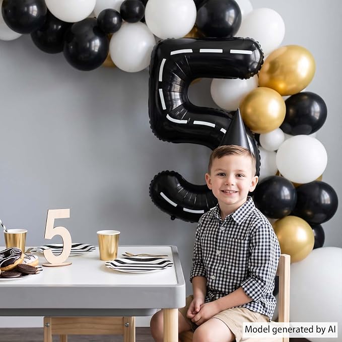 Black and White Stripes Number 5 Balloon 40 Inch, Foil road sign Numeral | - Image 2