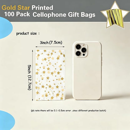 100 Pcs Star Printed 3"X 5"（7.5X12.7cm) Gift Wrap Cello Cellophane Treat Bags - Image 2