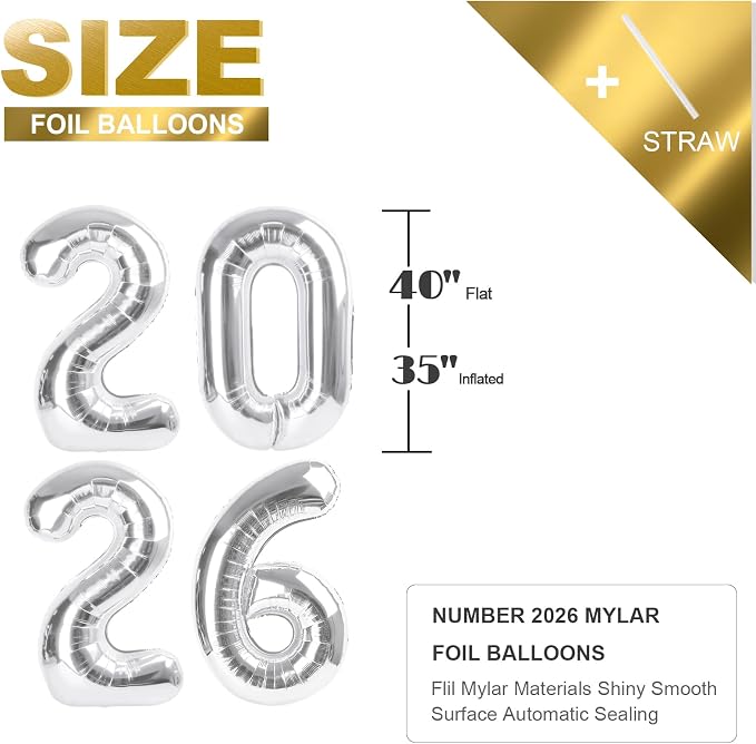 2026 Balloon Number 40 Inch Silver Balloons - Image 5