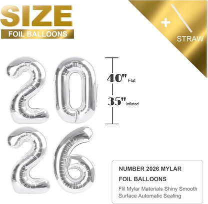 2026 Balloon Number 40 Inch Silver Balloons - Image 5