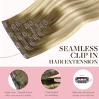GOO GOO Clip in Hair Extensions Real Human Hair, Remy Human Hair Extensions Clip ins for Women, Natural Human Hair, 14inch 110g 7Pcs, 5A/90/16F Bahamian Balayage
