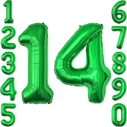 Green Number 14 Balloon 40 Inch, Shiny Foil Duo by Unknown
