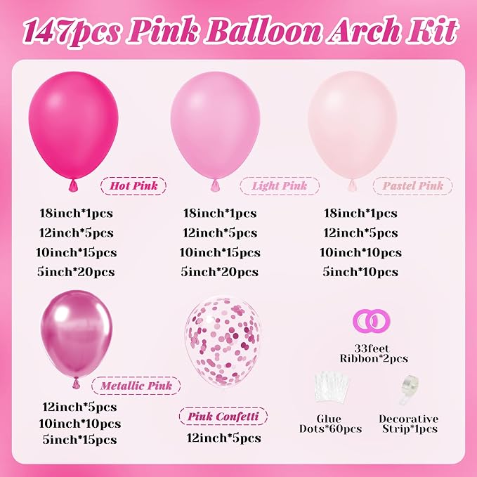 147pcs Pink Balloon Garland Arch Kit - Image 2