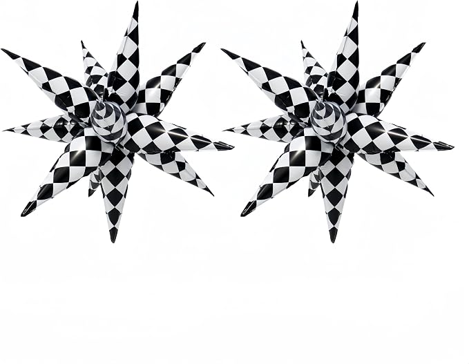 2 * 12 Pcs Black White Checkered Explosion Pointed Star Foil Balloons/Talladega by baoonworlld