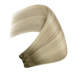 YoungSee Blonde Human Hair Weft Extensions Long Straight Hair Extensions Sew in Ombre Double Weft Human Hair Extension Ash Blonde Mix Platinum Blond Balayage 24Inch 100G