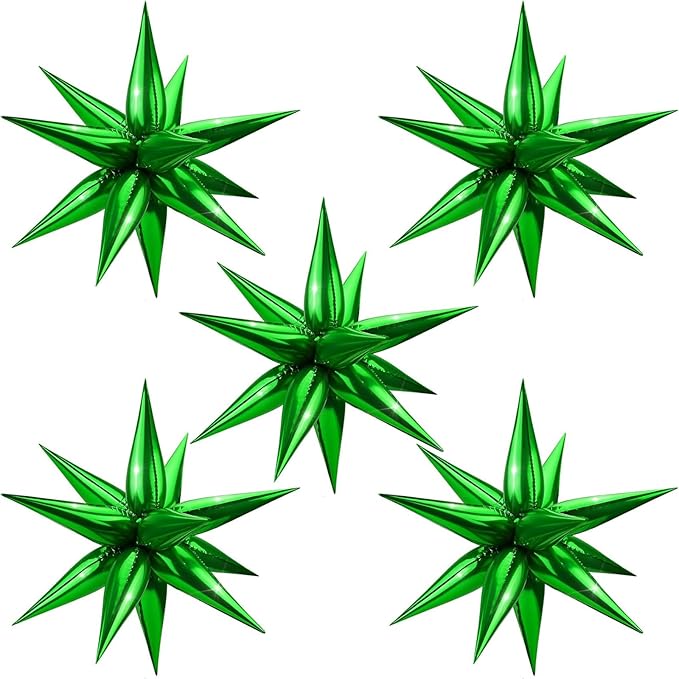 Green Star Foil Balloon 12 Point Cone Explosion Star Foil Balloon | 60 Pcs by Moukiween