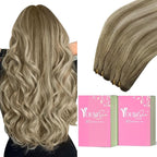 YoungSee Balayage Weft Hair Extensions Light Brown Mix Platinum Blonde Balayage Huamn Hair Weft Extensions One Piece Human Hair Extensions Sew in 22in 100g
