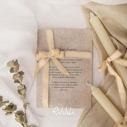 Ribbli 3 Rolls Nude Ribbon 5/8 Inch x 18Yards Beige Handmade Cotton Frayed - Image 4