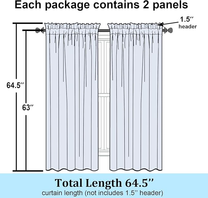 Simplebrand Black Semi Sheer Curtains 63 Inch Length 2 Panels, Light Filtering - Image 7
